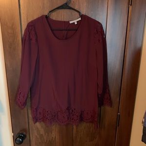 Burgundy blouse with beautiful lace detail